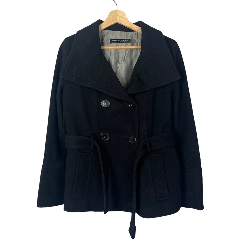 Marc New York Black Double Breasted 4 Button Peacoat 10